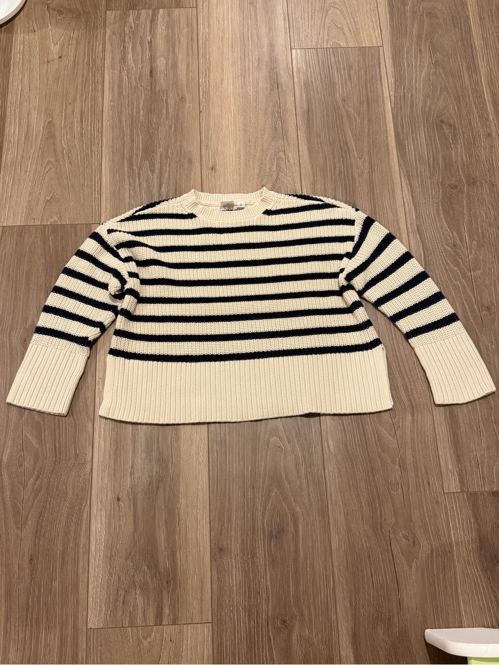GAPkids Striped Crewneck Sweater, Size M(8) in Cream/Black